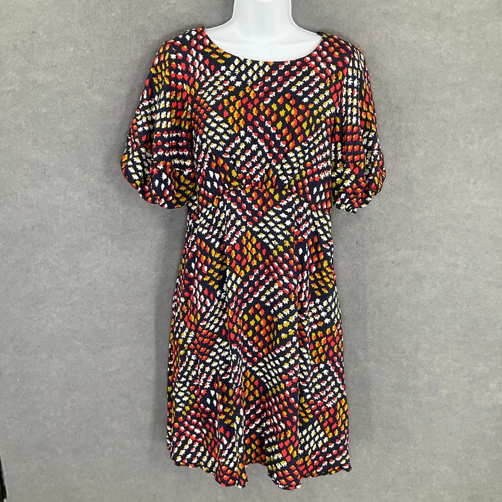 Maeve Anthropologie Dress Sz 6‎ Colorful Abstract Print Office Boho Luxe Church